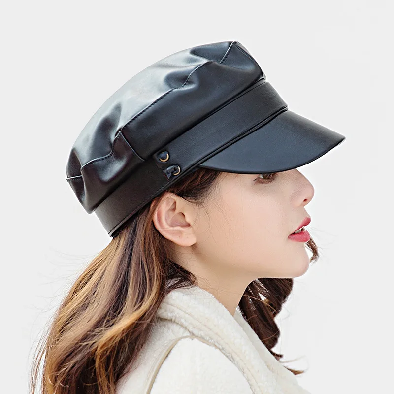 USPOP зимние женские кепки из искусственной кожи газетчика белая кепка пекарь