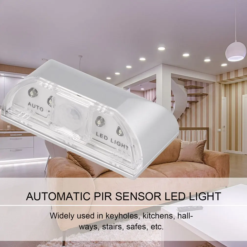 

New Auto PIR Door Keyhole Motion Sensor Detector LED Light Lamp Silver For 1*AA battery 4Leds Led Sensor Motion Lamp Night Light