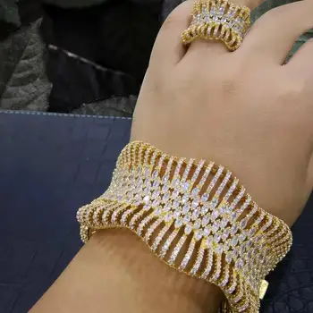 

GODKI luxury Statement African Gold Bangle Cuff Ring Sets For Women Wedding Cubic Zircon Crystal CZ Dubai Bridal Jewelry Sets