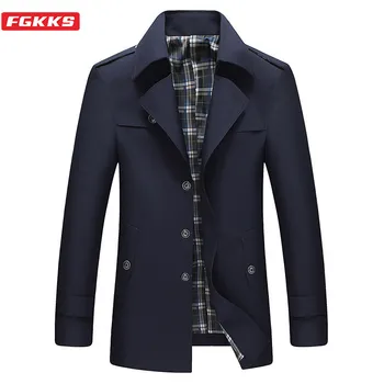 

FGKKS Brand Men Trench Coat Spring Autumn New Men's Solid Single Breasted Trench Overcoat Business Casual Slim Trench Coats Male