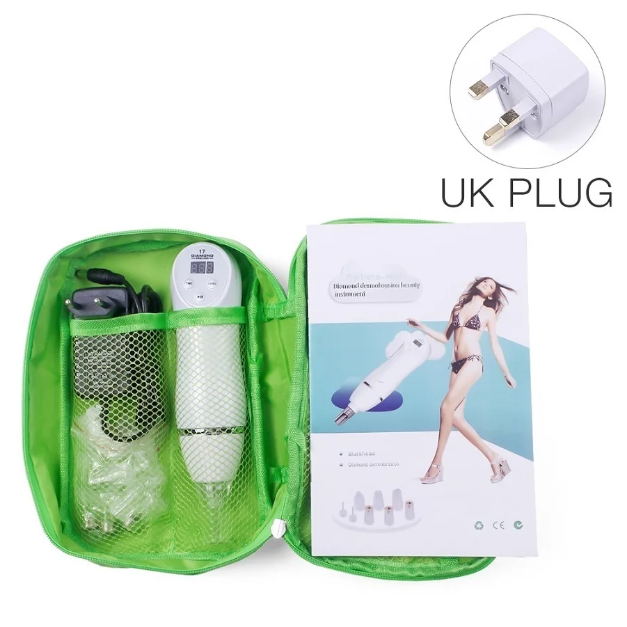 UK White with bag Алмазный Профессиональный пилинг пор прибор для вакуумной чистки угрей удаление глубокое очищение кожура ромбовидная дермабразия Электрический Уход за кожей лица - Цвет: UK White with bag