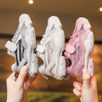 

2019 Autumn Kid's Shoes Casuals Hook & Loop Shallow Round Toe Neutral Flat Heels Air mesh Non-slip 2019A-2