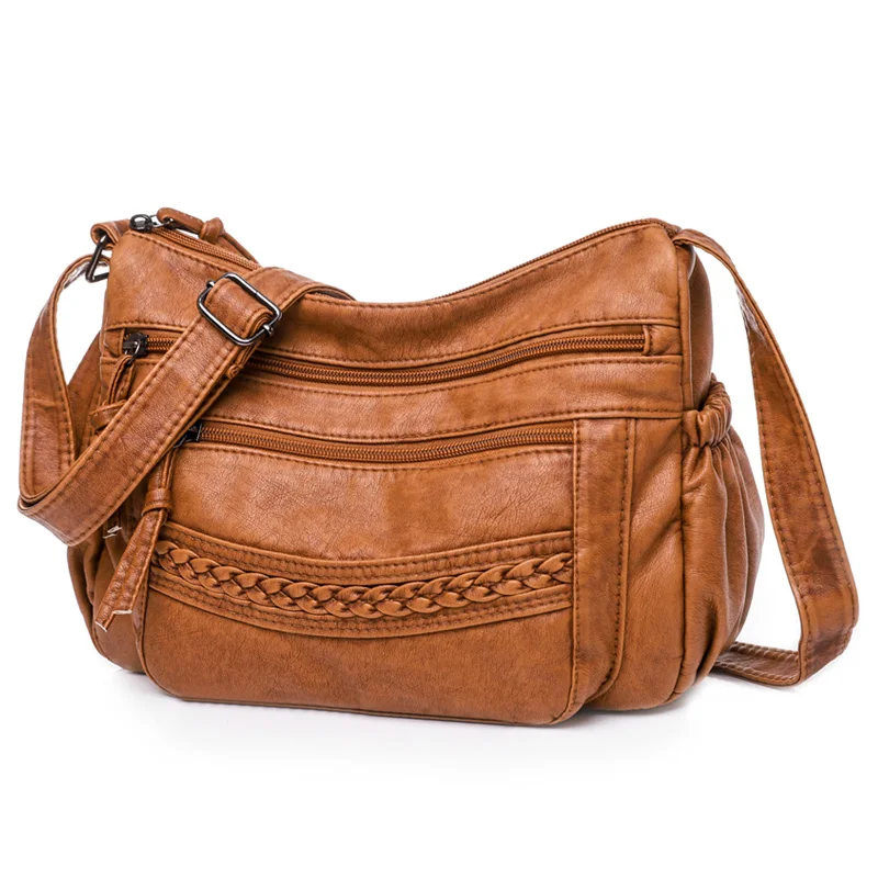 Annmouler Designer Women Shoulder Bags Luxury Soft Crossbody Bags Pu Leather Brown Messenger Vintage Female Purse Bag