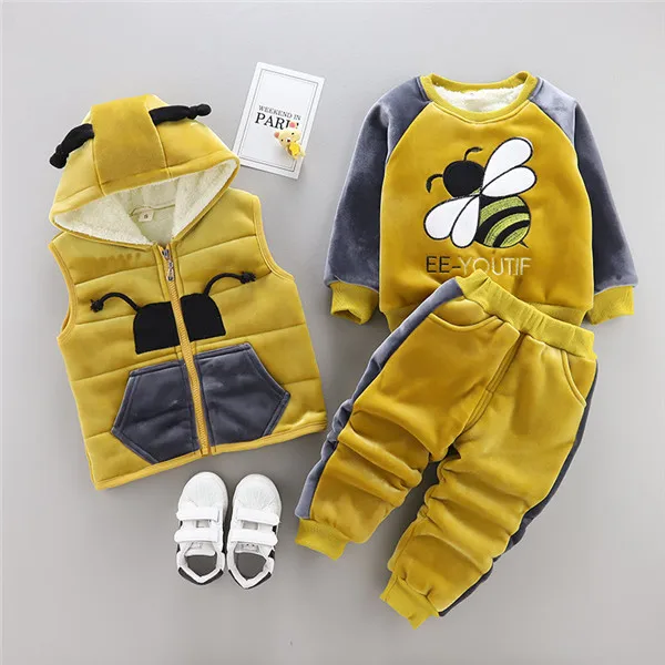 vest coat pant 3pcs Зимний комплект одежды для мальчиков и девочек, теплый, более толстый костюм для детей, верхняя одежда для детей, одежда для маленьких мальчиков и девочек, жилет+ пальто+ штаны, комплект из 3 предметов - Цвет: vest coat pant 3pcs