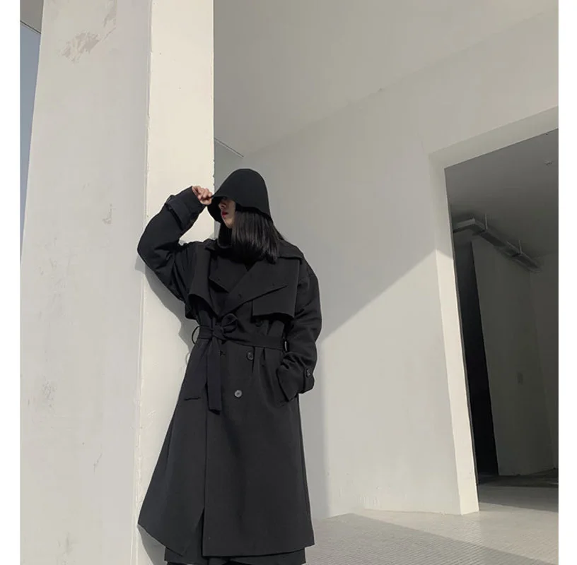 [EAM] Women Long Cotton-paded Big Size Trench New Lapel Long Sleeve Loose Fit Windbreaker Fashion Spring Autumn 2020 19A-a702