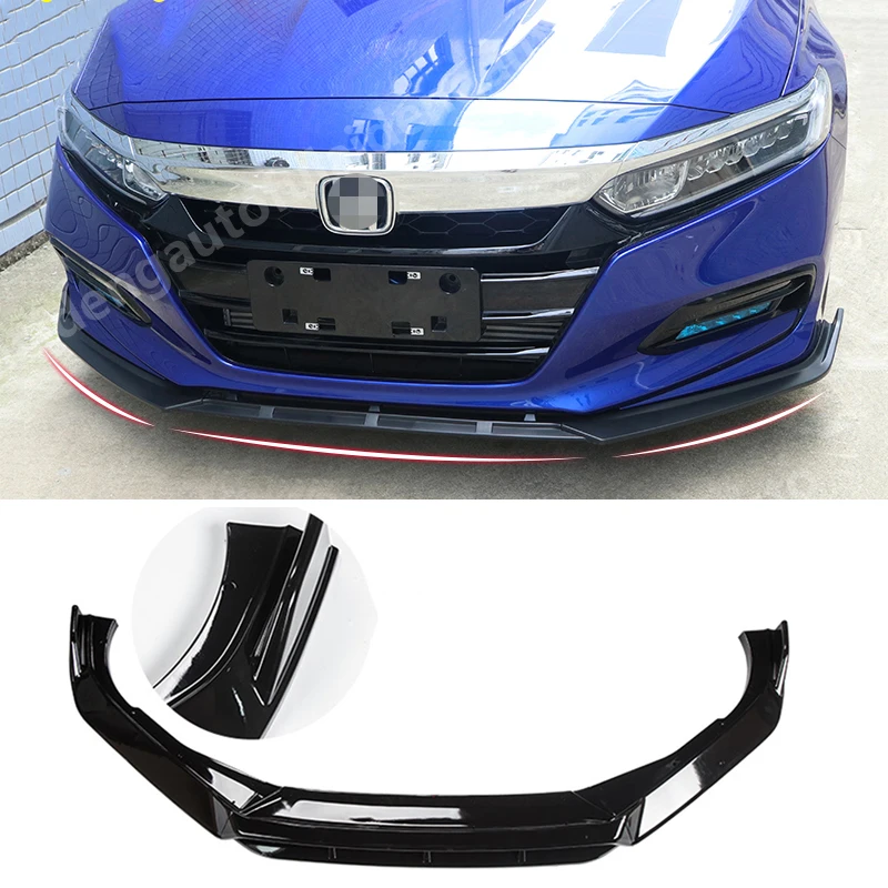 3 шт. для Honda Accord- углеродное волокно ABS глянцевый черный передний бампер для губ защита от столкновений накладка автомобильный Стайлинг