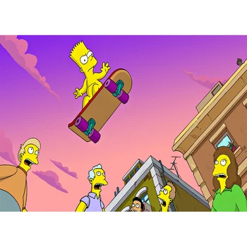 

Cartoon The Simpsons Family Photography Backdrops Purple Sunset Funny Photo Backgrounds For Birthday Party Decorations Banner