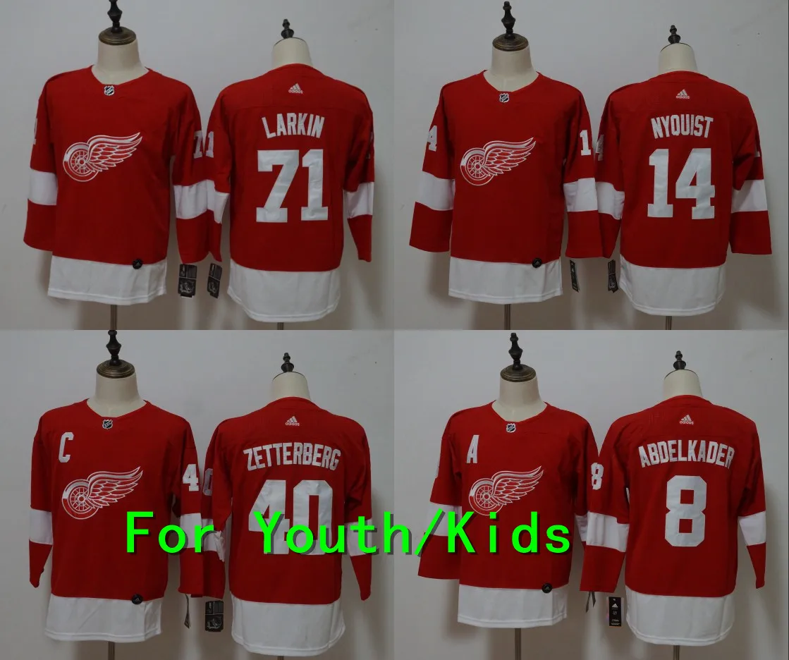 Молодежная вышивка прошитая Детройт Красный#71 Dylan Larkin 40 Henrik Zetterberg 14 Gustav Nyquist 8 Джастин Абделькадер Дети Джерси