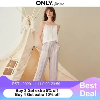 

ONLY Women's Loose Fit High-rise Wide-leg Striped Pants | 119114508