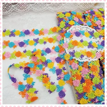 

(15Yds/Lot)2.5cm Wide Beautiful Colorful Mixed Floral High Quality Venise Lace DIY Handmade Lace Accessories Textile Fabrics