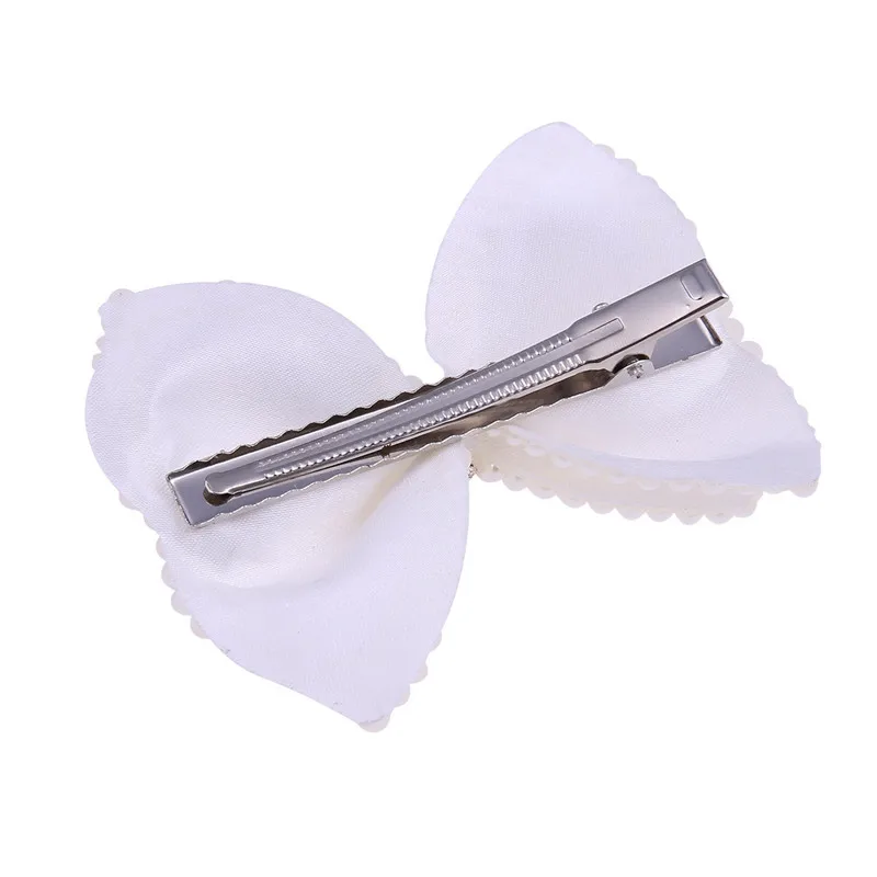 Women Girls Big Simulated-pearls Bowknot Rhinestones Hair Clips Handmade Ivory Pearls Flower Bow Barrettes Duck Clips For Party