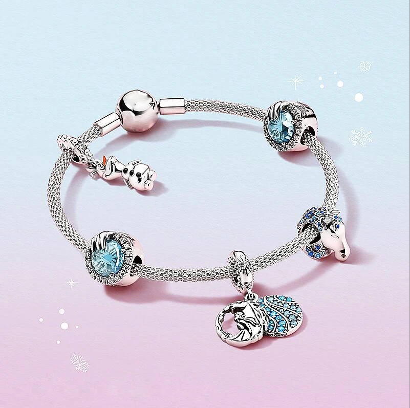 BBee, 925 пробы, серебряные, зимние Хрустальные Бусины, маленький манок, Аиша, голубой, Точеный, элегантность, ледяная скульптура, подвеска, Шарм для Pandora