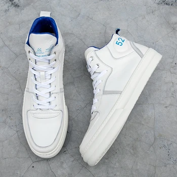 

Winter High-Top Men Autumn 100% Real Leather Cowhide Breathable Sneakers Luxury Casual Flats Lace Up Hip Hop White Shoes