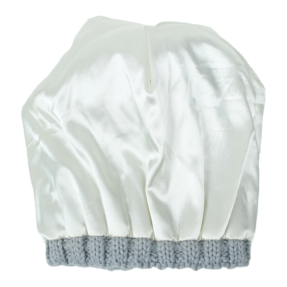 Silk Satin Lined Caps Winter Women Knit Beanie Hats Faux Fur Pompom Hats for Girls
