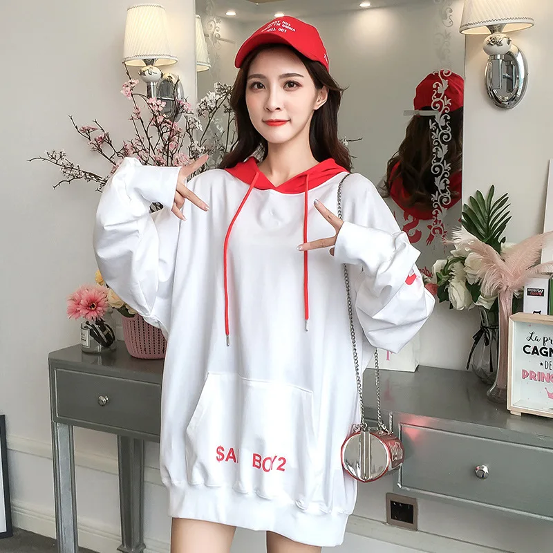 Новая мода письмо напечатано свободно пуловер осень с капюшоном длинным рукавом