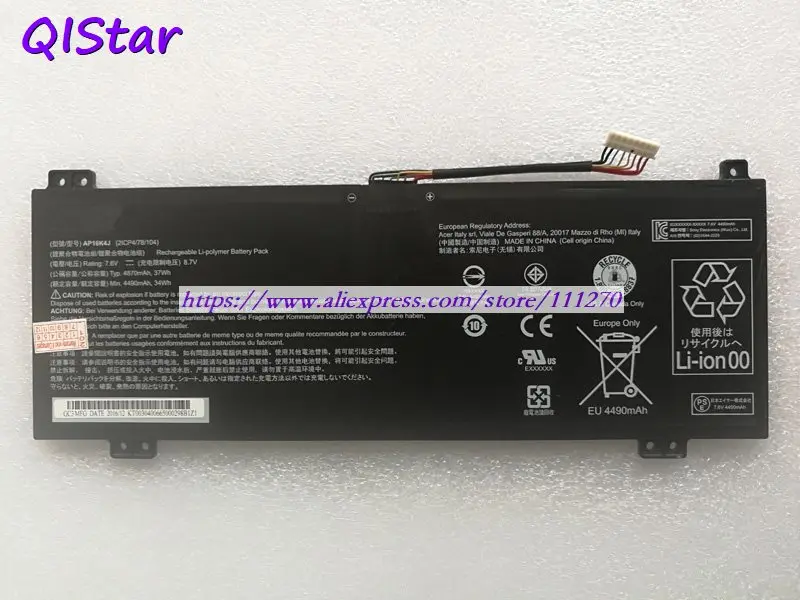 QISTAR 7,6 V 4870mAh подлинный AP16K4J Аккумулятор для ноутбука Acer хромбук Spin 11 серии R751TN-C0Q R751TN-C7E4 R751T-C9P6