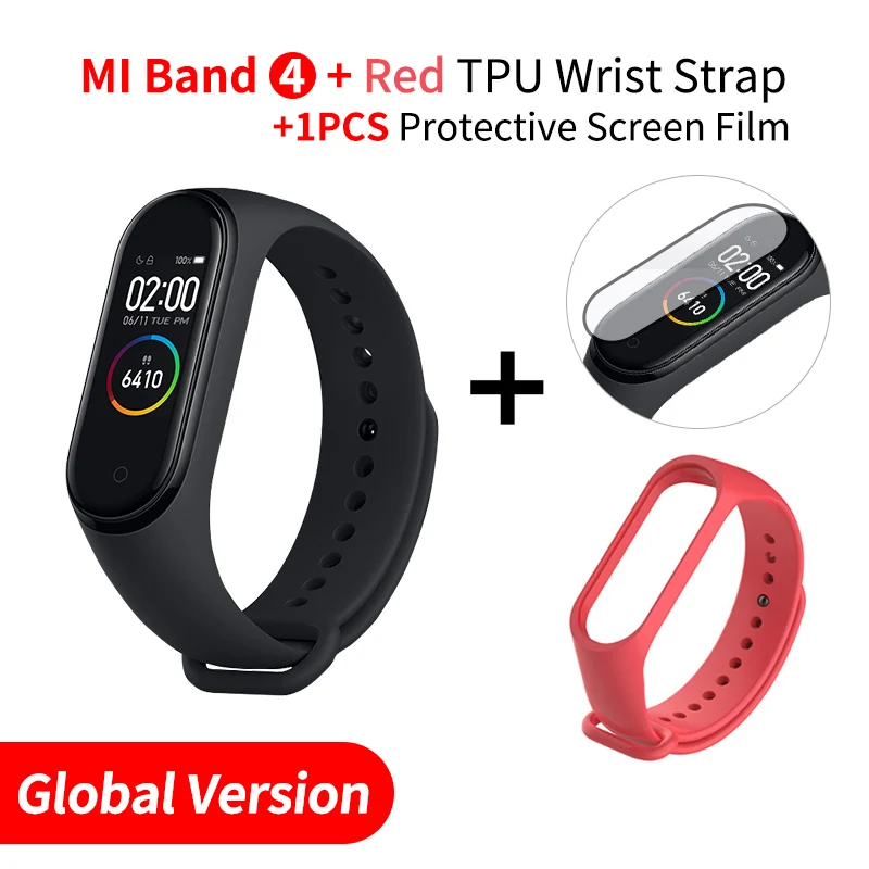 EN Add Red Strap Xiaomi mi-браслет 4, умный Браслет mi Band 4, фитнес-браслет, цветной AMOLED экран, Bluetooth 5,0, спортивный, водонепроницаемый - Цвет: EN Add Red Strap