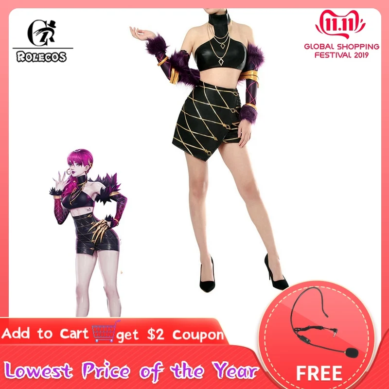 Günstige ROLECOS KDA Evelynn Cosplay Kostüm LOL KDA Cosplay LOL Evelynn Kostüm K DA Frauen Outfit Sexy Volle Sets für halloween Comic Con