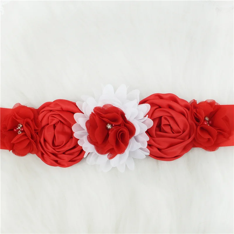Bridal Waistband Casual Waist Belt Children Girls Waist Belts Long Ribbon with Headband Flower Polyester Belt Wedding Waistband For Girls Party Dress Accessories