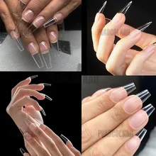 Gel x dicas sistema de extensão do prego cobertura completa pré-em forma de esculpido longo caixão stiletto bolsa de ponta falsa de 240