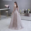 Dubaï luxe à manches longues robe de soirée 2022 magnifique col en v dentelle plissée perlée cristal Sexy robe formelle ► Photo 2/6