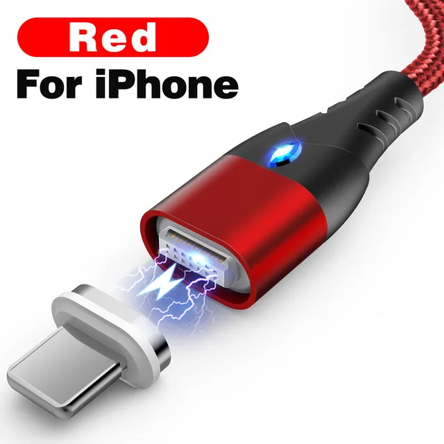 For iPhone Red Магнитный кабель GETIHU 2 м, быстрая зарядка 3A для iPhone 11, samsung, зарядное устройство, быстрая зарядка 3,0, Micro usb type-C, магнитный шнур для зарядки телефона и передачи данных - Цвет: For iPhone Red