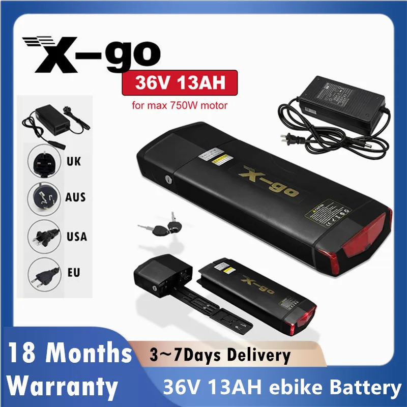 

36V 13AH Rear Rack 36v lithium battery 18650 battery Electric Bicycle ebike battery for 500W motor electric bike