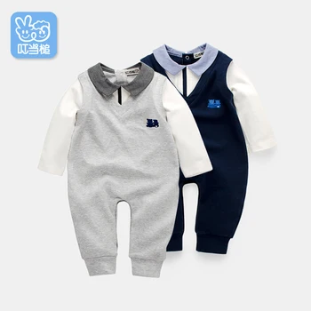 

Dinstry Spring New born Rompers Clothing handsome Baby Costumes Infant Fake two pieces Boys one-piece