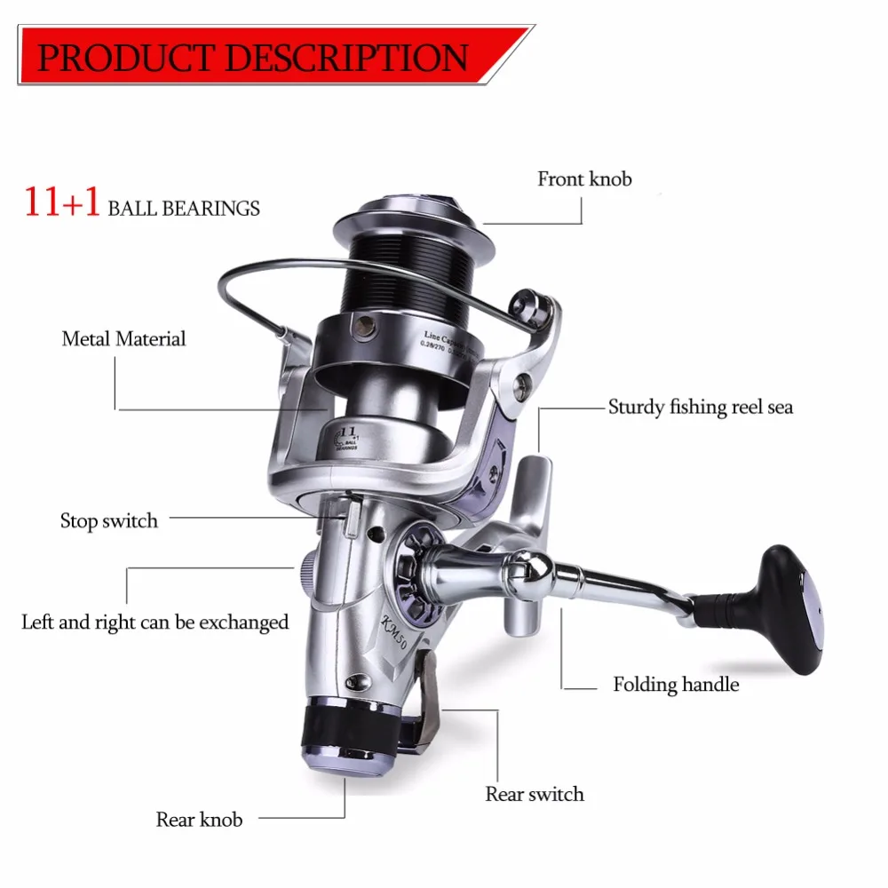 Sougayilang KM50-60 Spinning Reel 5.2:1 Gear Ratio Right Left Hand Interchangeable Fishing Coil Reel 11+1BB Feeder Carp Reel