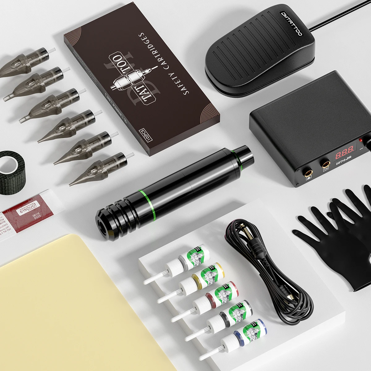 

Профессиональный набор для татуировок, источник питания, чернила, картриджи DM, иглы, ротационный тату-аппарат с интерфейсом RCA