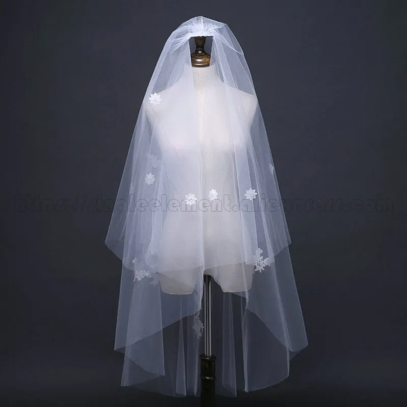 White Ivory Two Layers Bridal Veils Applique Short Women Wedding Veils With Comb