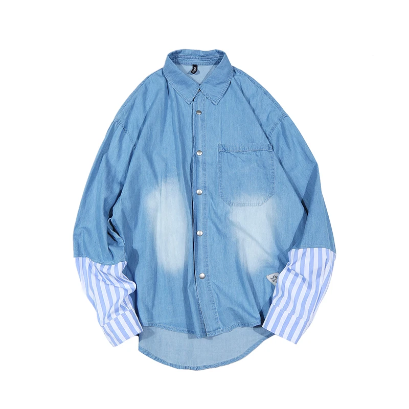 

Stylish Jean Long Shirt Plus Size Men Loose Big Size Denim Mens Shirts Big Sizes Printed Shirt Letter Men Long Sleeve New II50CS