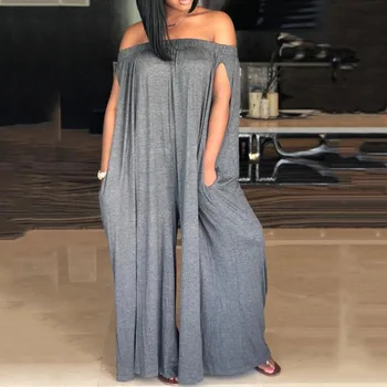 

Slash Neck Pure Color Plus Size Cozy Jumpsuit
