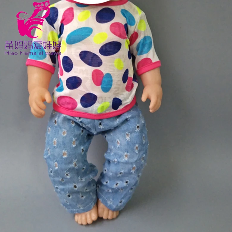  Doll shirt jean pants set for 43cm Baby new Born Doll clothes Suit for 18 inch Accessories Children