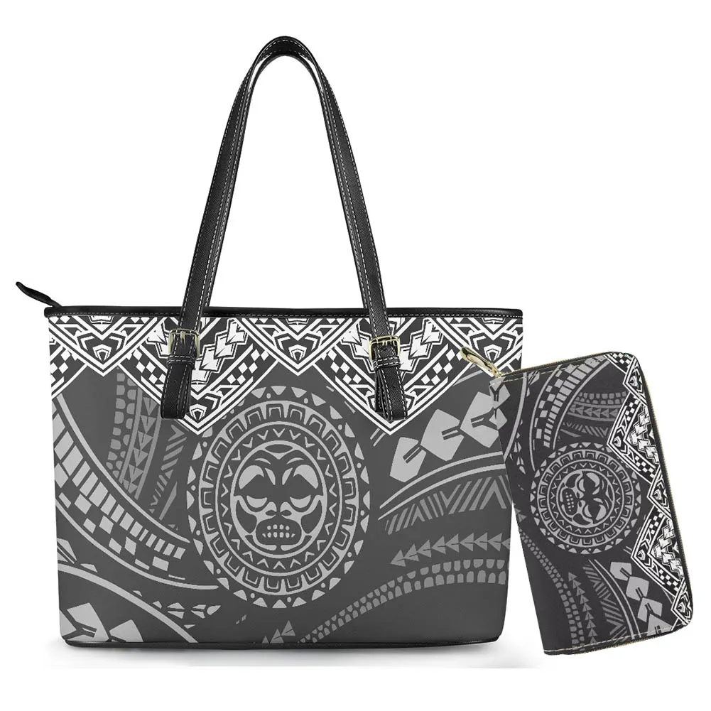 

Cumagical New Polynesian Tonga Tribal Design Printed Handbags And Bags 2Pcs Casual Large Leather Tote For Women Big Capacity