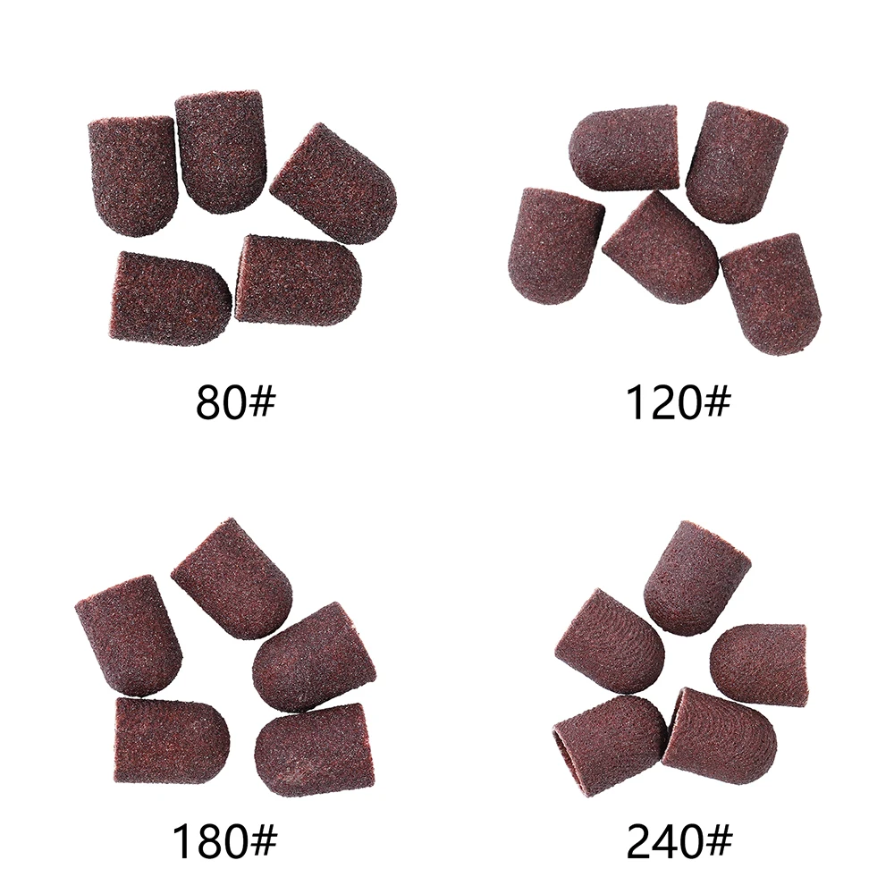Description Picture 4 of item5/10Pcs 80#120#180#240# Nail Drill Bits 5 size Sanding Bands Block Caps Rubber Mandrel Grip Machine For Pedicure Nail Art Tool