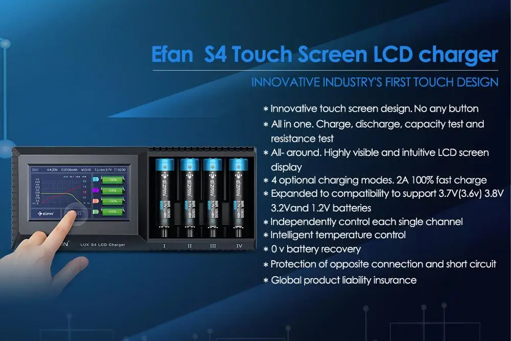 Efan Eizfan LUX S4 новейшее многофункциональное зарядное устройство с сенсорным экраном и ЖК-дисплеем Универсальное зарядное устройство с батареей ИК функция тестирования