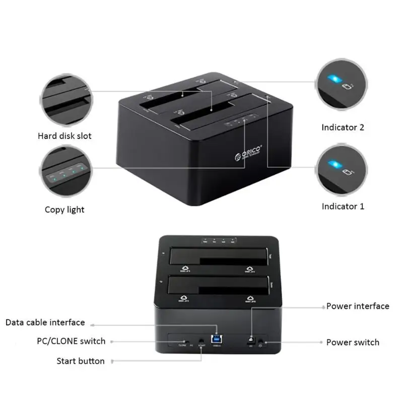 ORICO 6629US3-C 2 отсека SATA для USB 3,0 внешний жесткий диск Док-станция автономный клон дубликатор для 2,5/3,5 дюймов SSD HDD