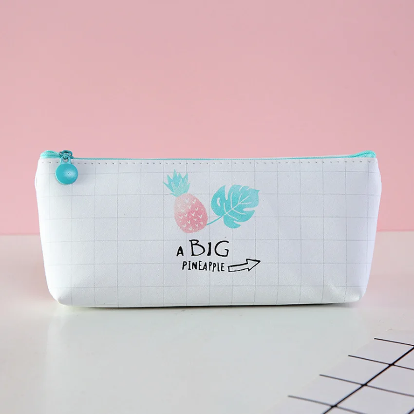 10pcs/lot 4 style Cute Fruit Fresh and simple Korean Stationery Creative Pen Bag School Offices Suppliers - Color: Grid pineapple