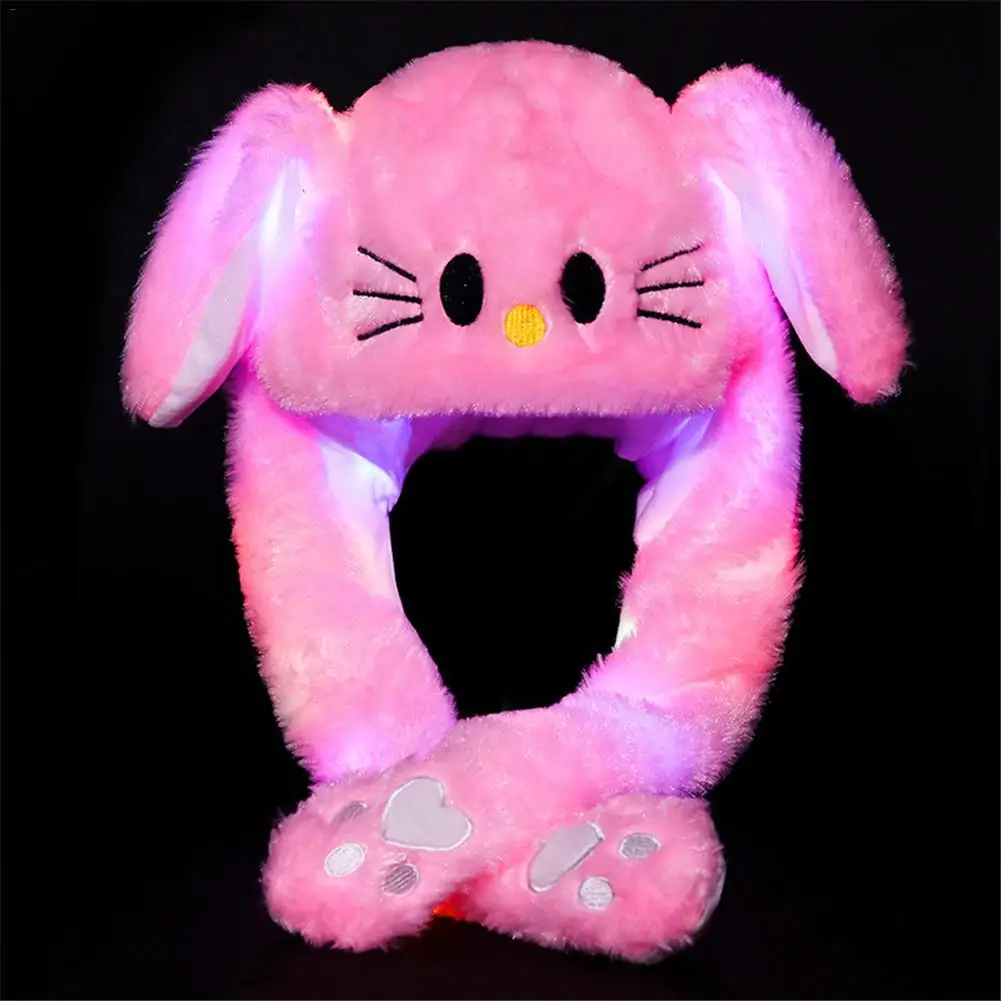 Cute Rabbit Plush Hat New Parent-Child Cartoon Animal Plush Airbag Toy Flashing Light Cap Rabbit Plush Hat For Kids Girlfriend