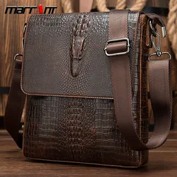 Top Layer Leather Vertical Men's Messenger Bag Fashion Crocodile Pattern Business Shoulder Bag 8857