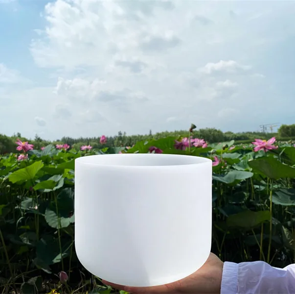 

10" cdefgab note chakra white crystal singing bowl for healing