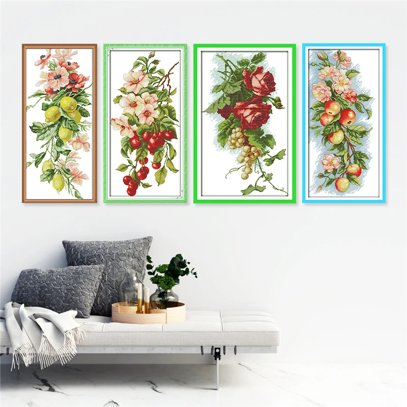 Countless Rich Fruits Cross Stitch Patterns 14ct 11ct Counted Printed on Canvas DIY DMC Embroidery Kit Needlework Set Home Decor