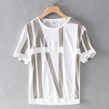 

2020 New Summer Short Sleeve T shirts Men Linen Fashion Casual Tees O-Neck Embroidery Clothing Y2749