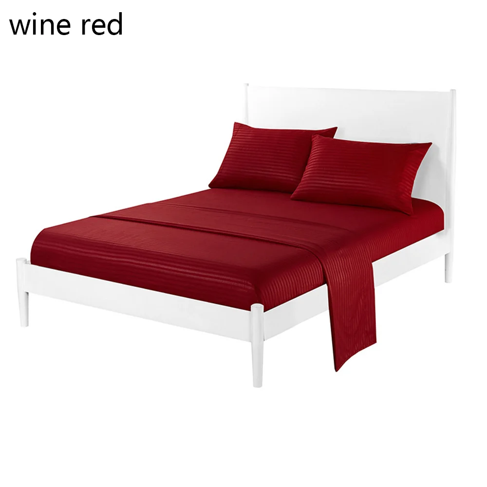 wine red 4 шт. Комплект постельного белья из матовой микрофибры в полоску Комплект постельного белья с плоским подогнанным простынем наволочка гостиничный текстиль чистый цвет - Цвет: wine red