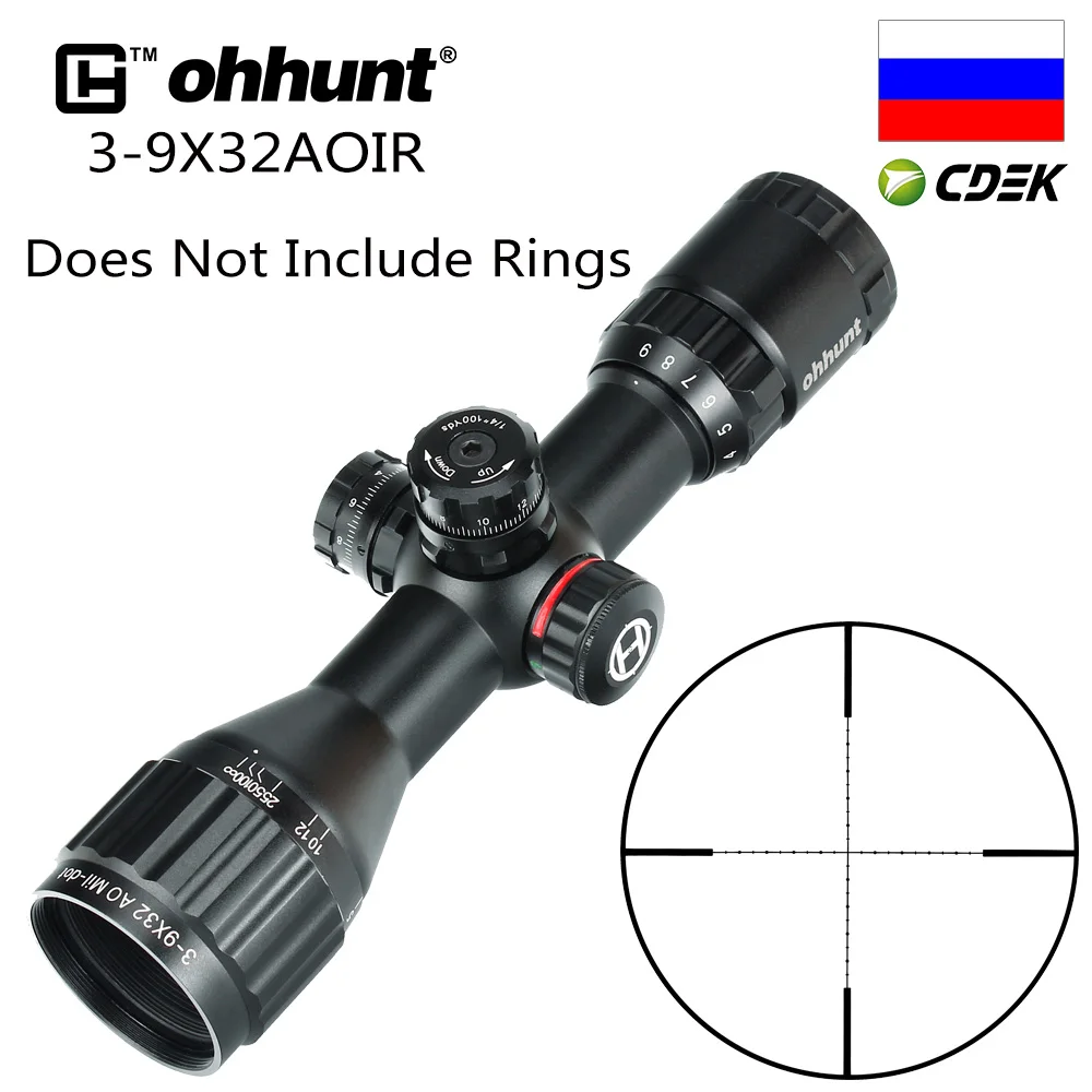 Not include Ring Охотничья оптика ohhunt 3-9x32 AO Compact 1/2 полумиллиметровая точечная сетка оптические прицелы башенки Блокировка с солнцезащитным козырьком тактический прицел - Цвет: Not include Ring