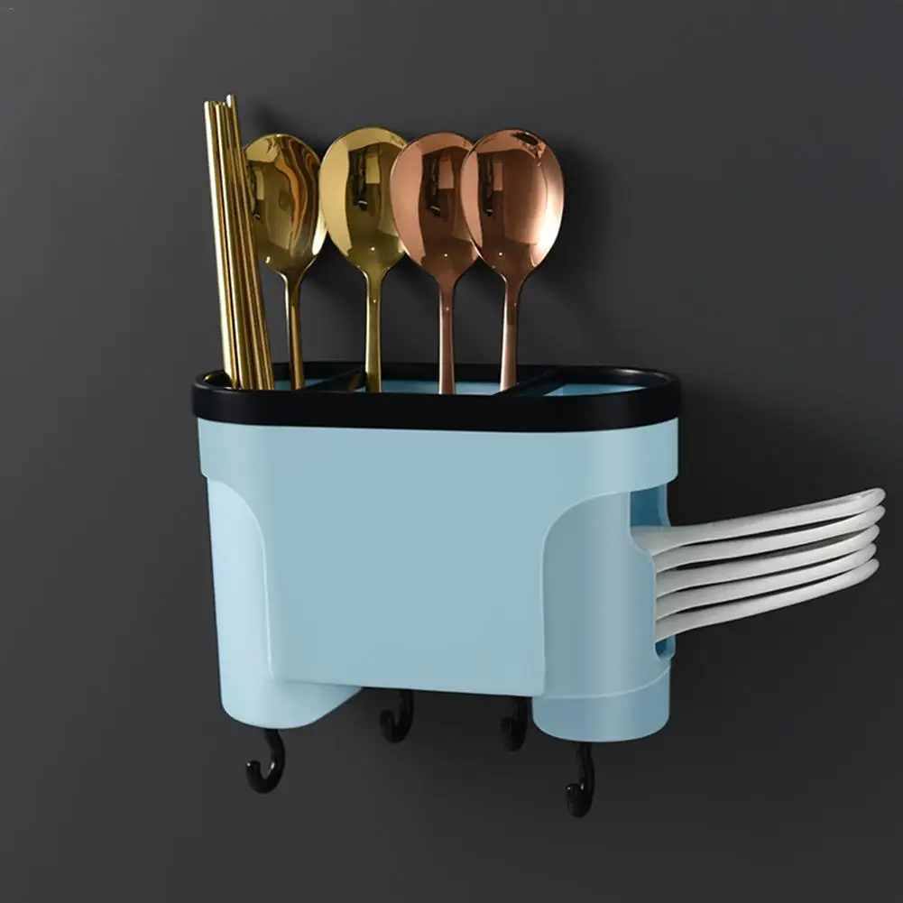 

Kitchen Cutlery Storage Shelf Free Punching Wall Mounted Rack Chopsticks Cage Suction Wall With Hook Drain Storage Box