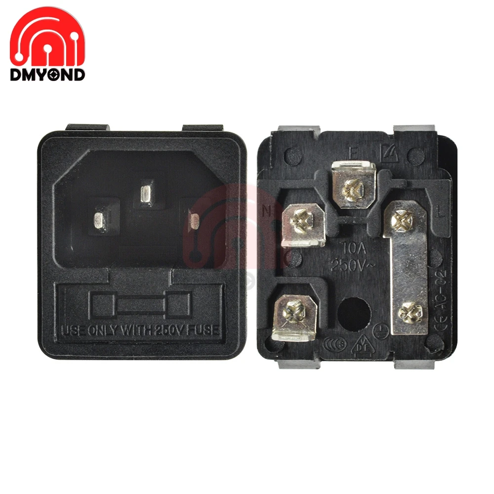 5 шт. AC 250V 10A 3 Pin входной разъем Мощность гнездо кнопки Тип AC Мощность гнездо разъема с предохранители Интерфейс