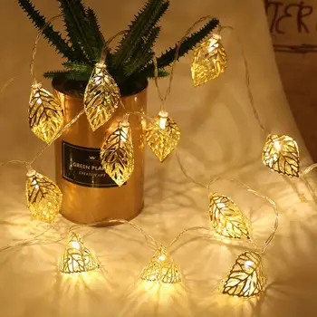 

Golden Metal Tree Leaf Durable Romantic Leaf String Lights Fairy String Light Christmas Light Valentine'S Day Landscape Lamp