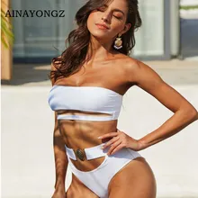 2020 New Swimwear Metal Buckle Female Swimsuit Tube Top Bandage Bikini Sexy High Waist Push-up Bathing Suit Summer Biquini Mujer 2020 New Swimwear Metal Buckle Female Swimsuit Tube Top Bandage Bikini Sexy High Waist Push-up Bathing Suit Summer Biquini Mujer